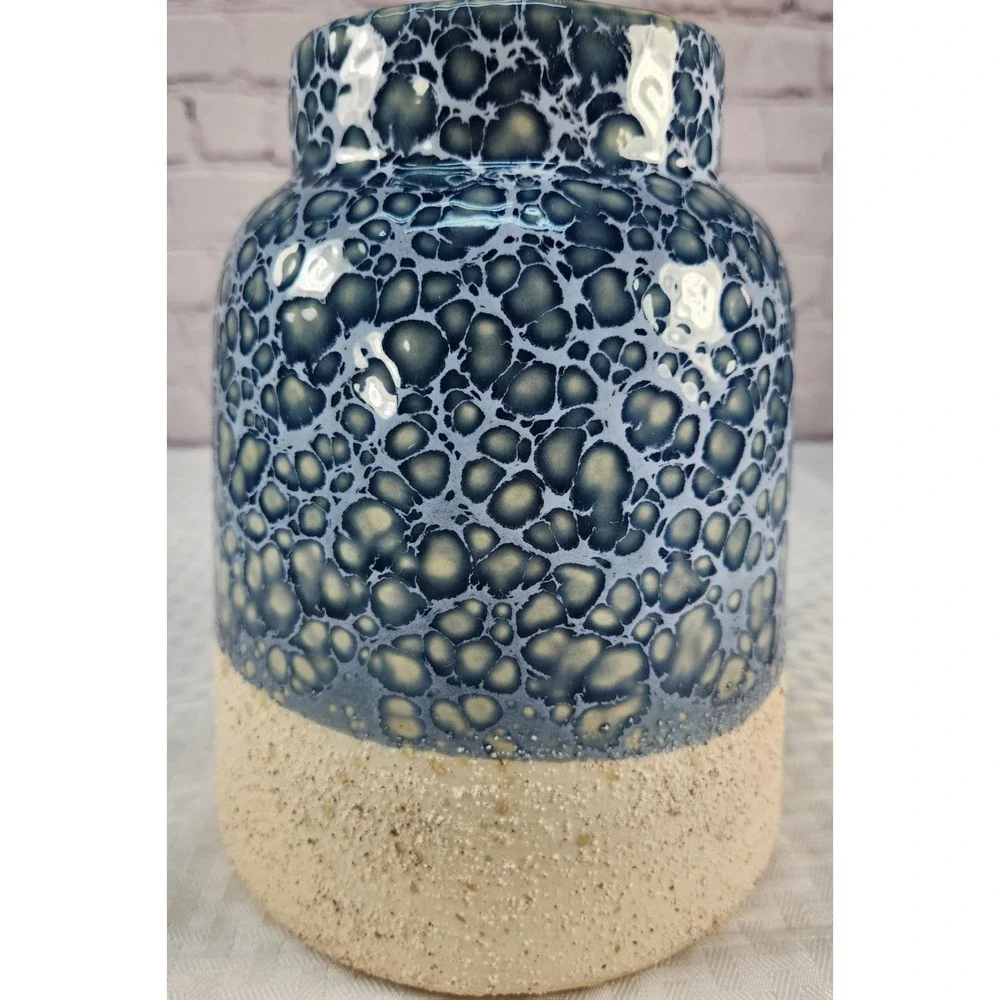 Pier 1 Vtg NWT Crystalline Blue Pottery Vase Textured Speckled Glaze Ceramic